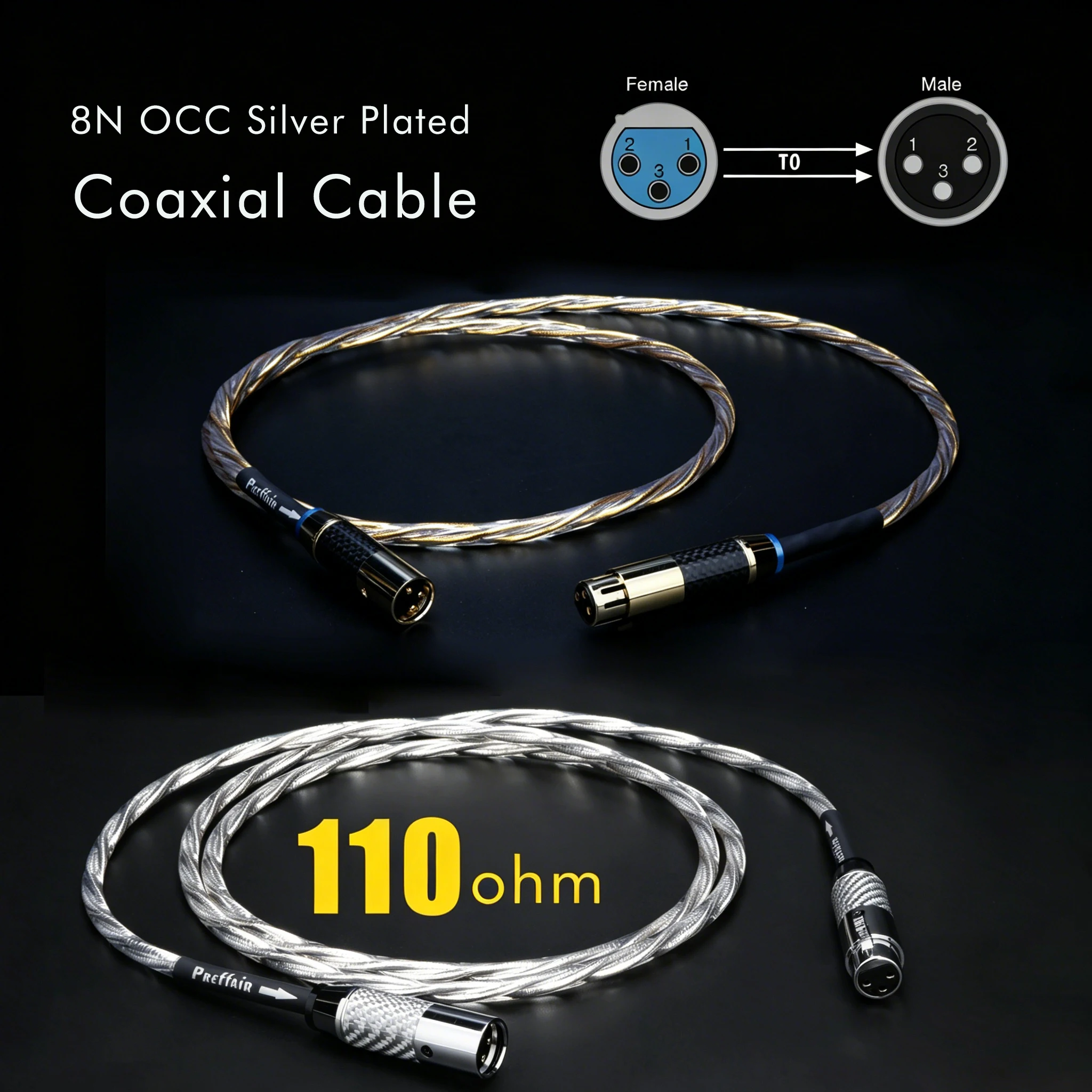 

AES/EBU Coaxial Digital Cable 110ohm 8n OCC Silver Plated Hifi XLR Cable Carbon fiber Xlr Connector Plug Audio Balanced Wi