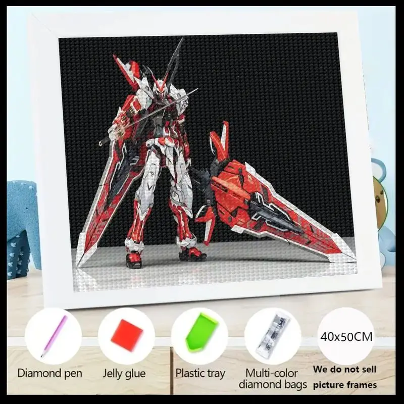 

1 шт., набор для алмазной живописи «сделай сам», 5D, красный, белый, механический робот, воин, искусство, большой размер 40x50 см, футуристический научно-фантастический робот-меха D