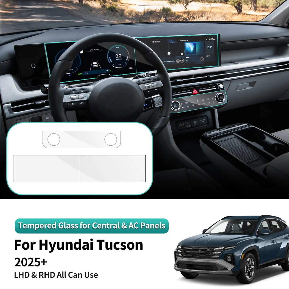 Auto Screen Protector Set For Hyundai Tucson 24-2025 Car Tempered Glass Protective Film Radio GPS Navigation Dashboard AC Panel