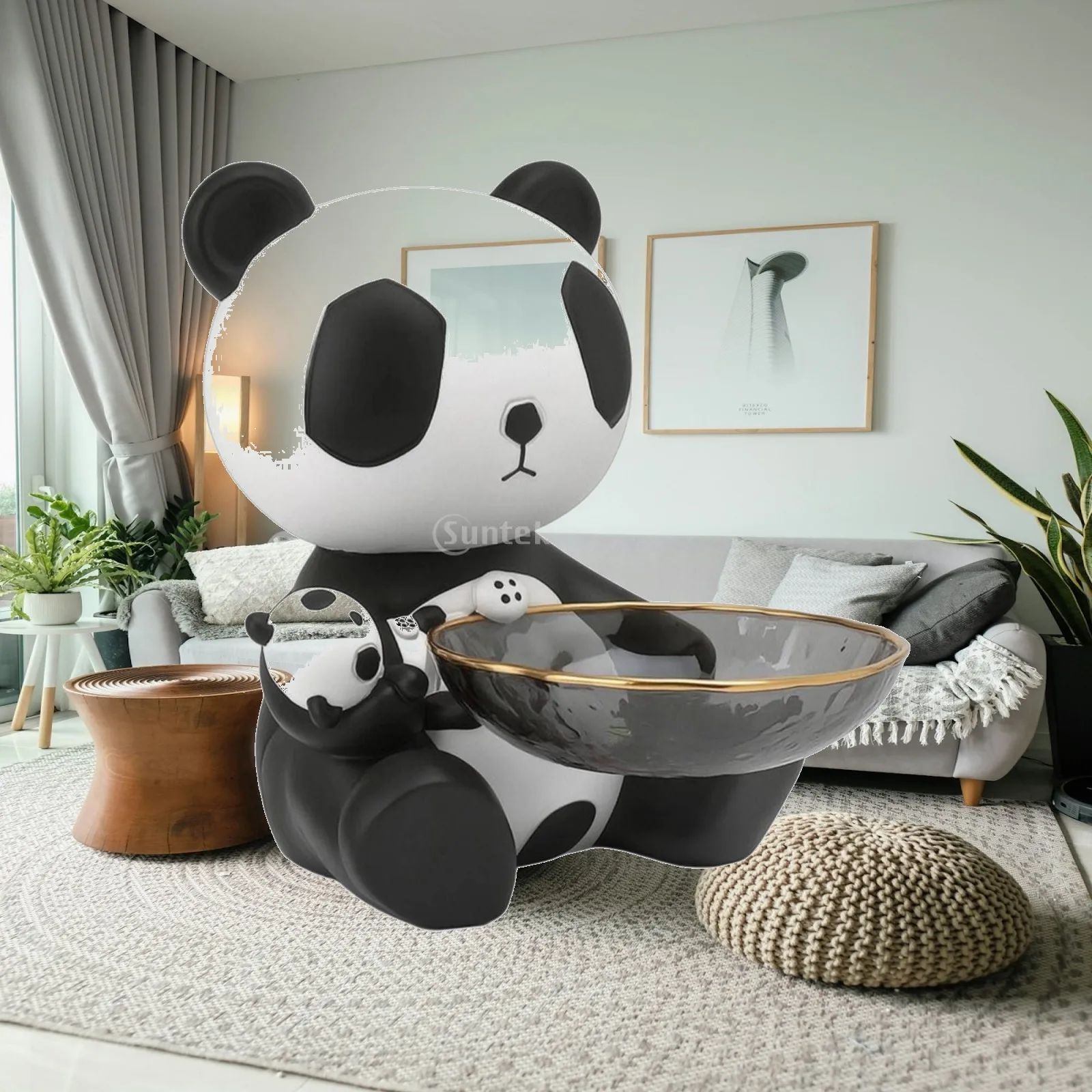 Decorative Tray Resin Panda Ornament Valet Catchall Artistic Sculpture Storage for Living Room