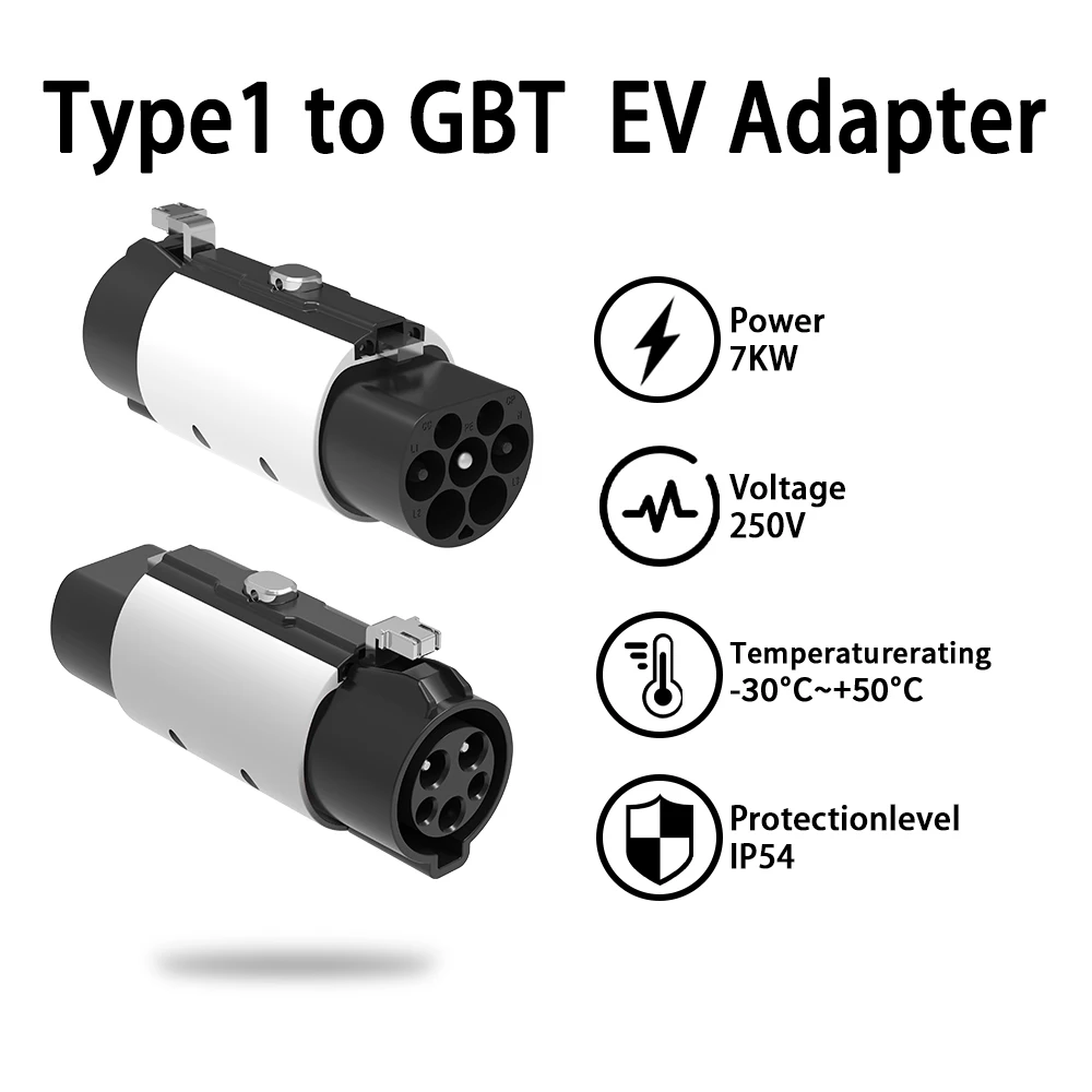 Adaptador Unirise Type1 a GBT 7KW 32A con convertidor de hebilla de bloqueo de seguridad para estación de carga Type1 a GB/T para adaptador de coche BYD