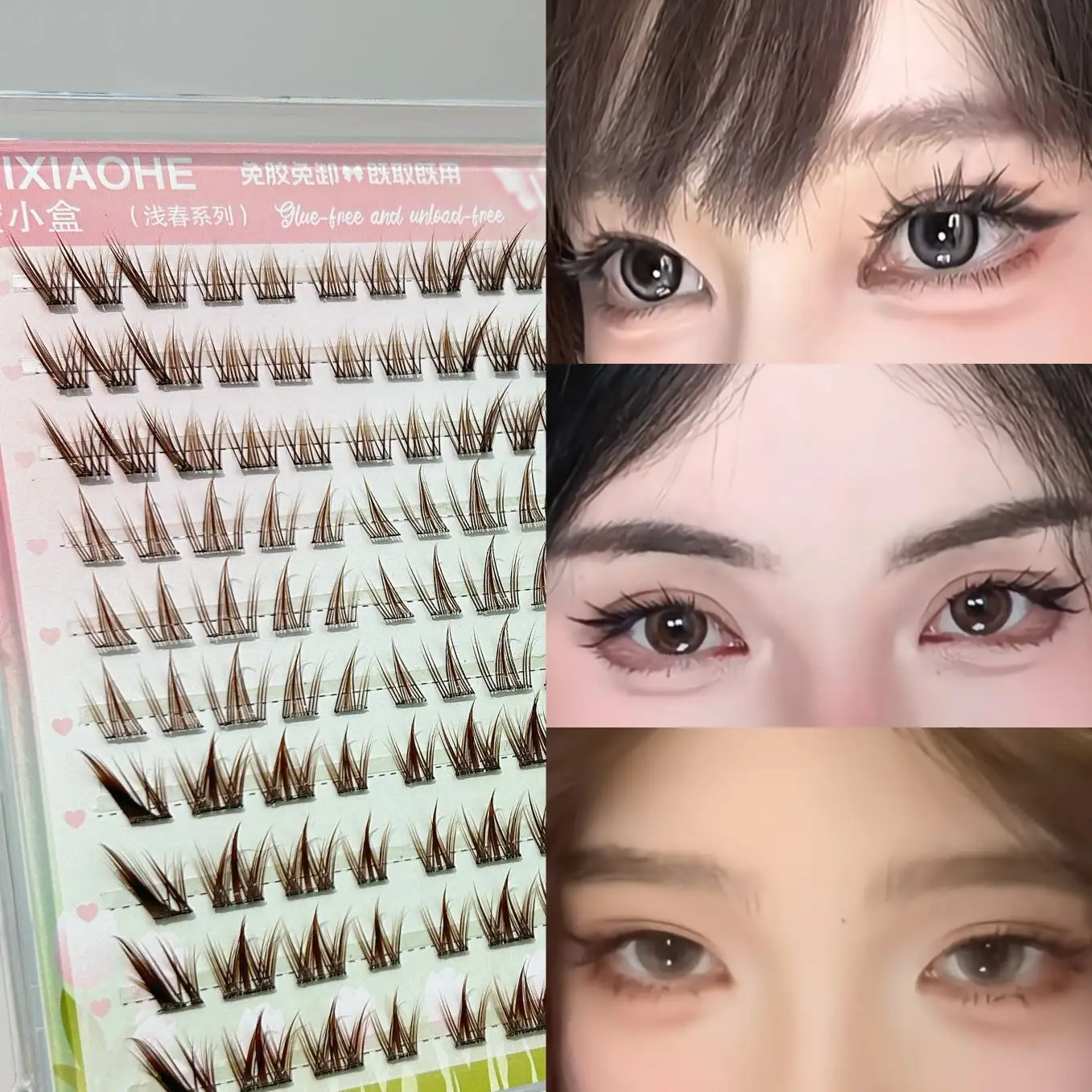 Mixiaohe Glue Free Cluster Eyelashes Caramel Fox Style 100 Clusters D Curl Natural Effect Easy to Use for Daily Makeup