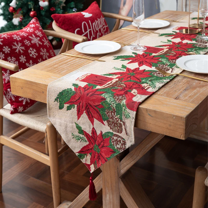 

Yarn-dyed Jacquard Terylene Christmas Flower Table Flag, Bed Tail Flag, Decoration Cover Cloth