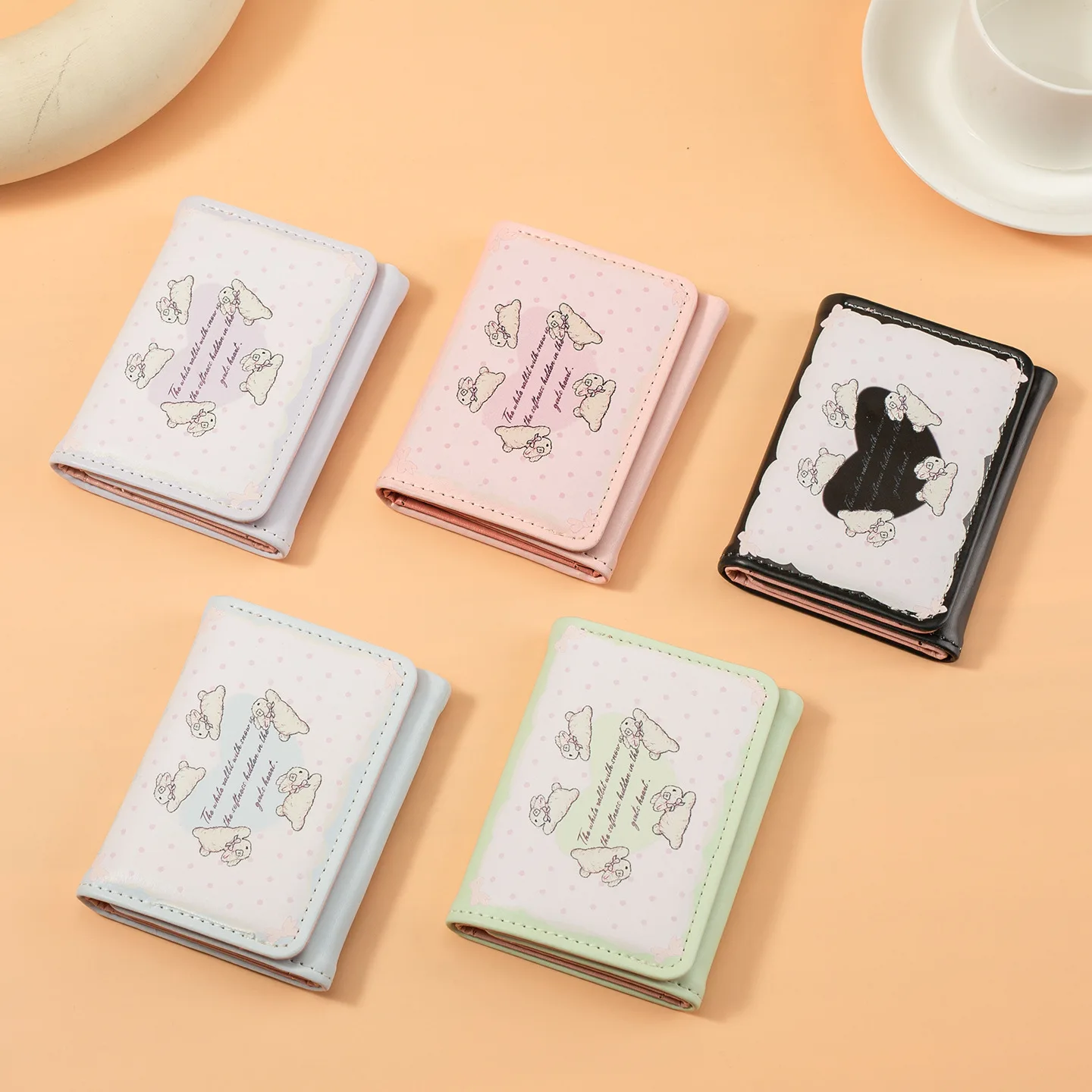 pu leather female student cartoon rabbit cute short anti-demagnetization multi-slot fashionable three-fold wallet