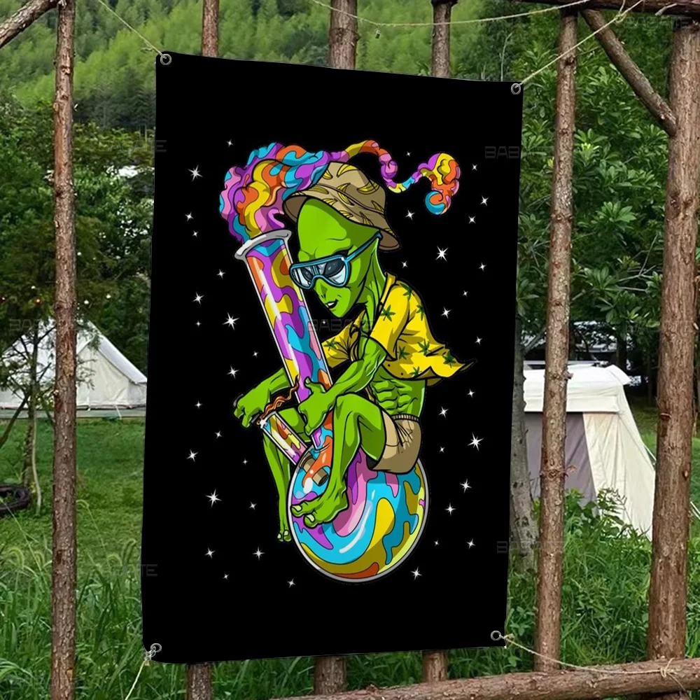 Psychedelic Alien Space Astronaut Creative Pattern Hanging Flag Polyester Printed Banner Hand Pulled Flag