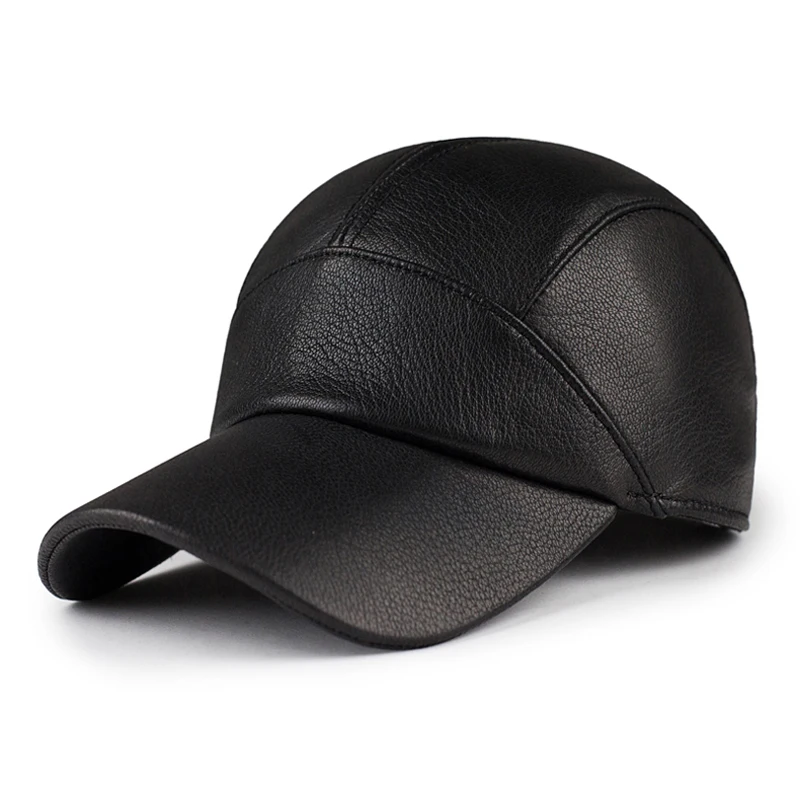 Brand Men Casual Real Leather Cap Men Real Cowhide Leather Caps Male Fall Winter Genuine Real Cow Leather Baseball Hats