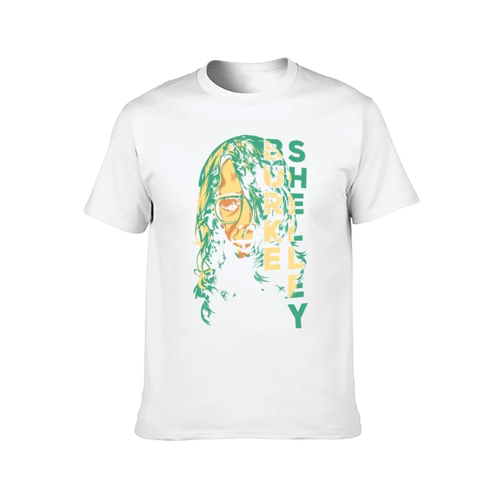 تي شيرت Burke Shelley Face أصفر وأخضر تي شيرت رجالي تي شيرت من القطن الثقيل للرجال حزمة تي شيرت أبيض