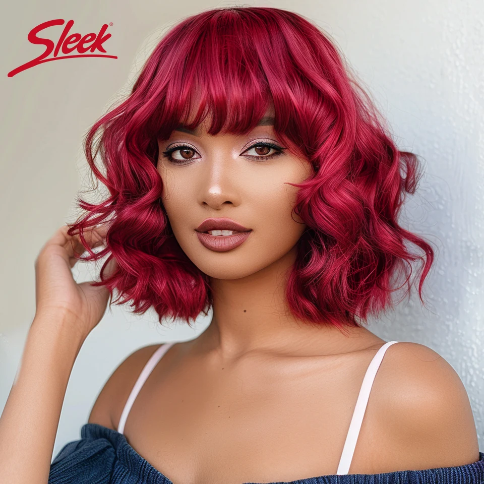 

Sleek Red 118# Brazilian Body Wave Bob Wigs With Bang Nature Remy Wavy Bob Wigs Blond 33# P4/27 Hair Wigs For Black Women