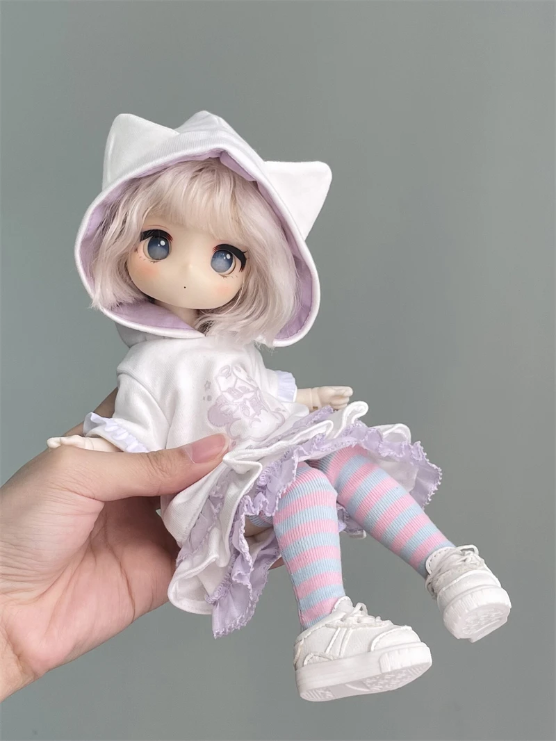 Roupas de boneca bjd adequadas para tamanho 1/6, conjunto de roupas de moletom de gato fofo, acessórios de boneca (1 pontos)