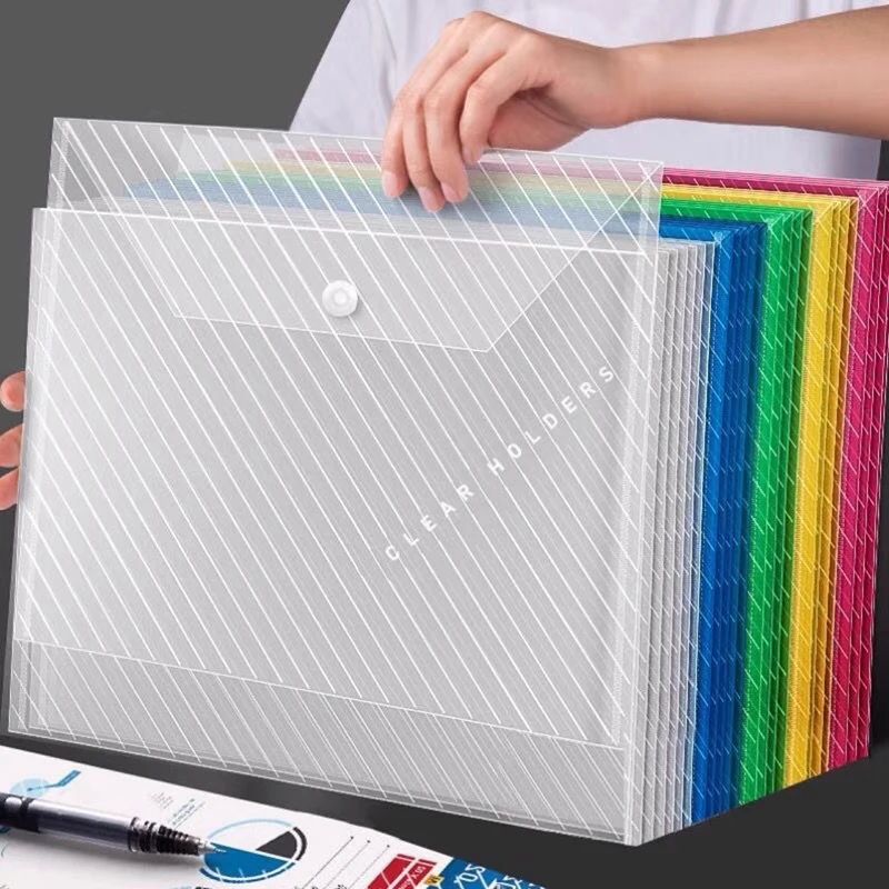 

10Pcs A4 File Bag Transparent Folder Waterproof Snap Buckles Large Capacity File Bag Office Storage Bag Student Test Paper Bag