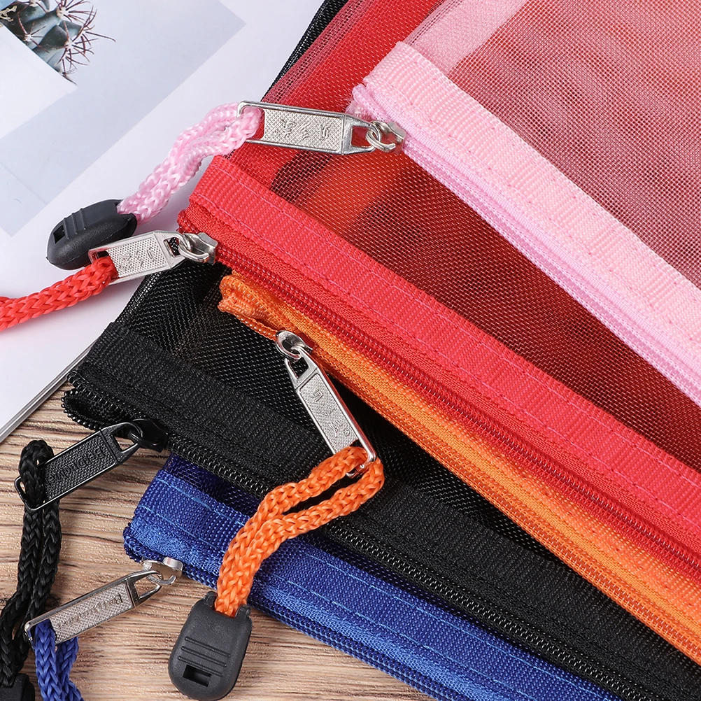

6 pcs Zipper Mesh Pencil Bag Lightweight Nylon Multipurpose Travel Holder Pen Card Key Organizer For School Office Gift