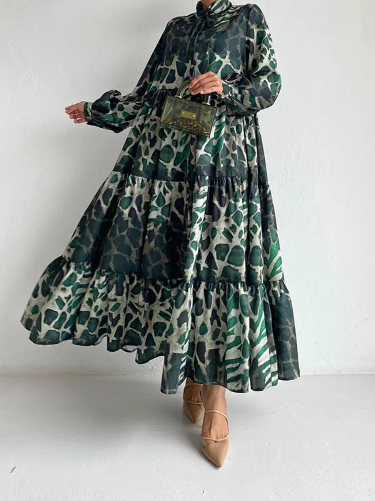 Ramadan Eid Muslim Women Abaya Leopard Print Dresses Jalabiya Long Robe Morocco Dubai Abayas Kaftan Islam Arabic Vestidos Largos