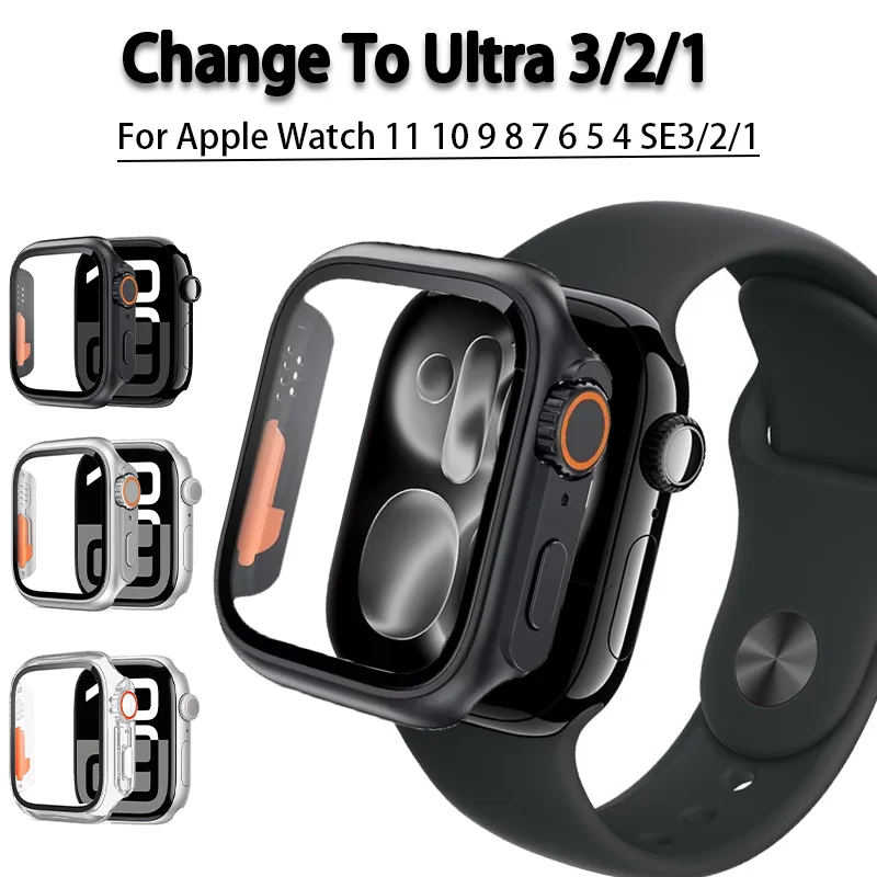 Glass+Case For Apple Watch 11 10 46mm 42mm 9 8 7 45mm 41mm Screen Protector Change Ultra 3/2/1 Bumper Cover iWatch 6 5 4 SE 44mm