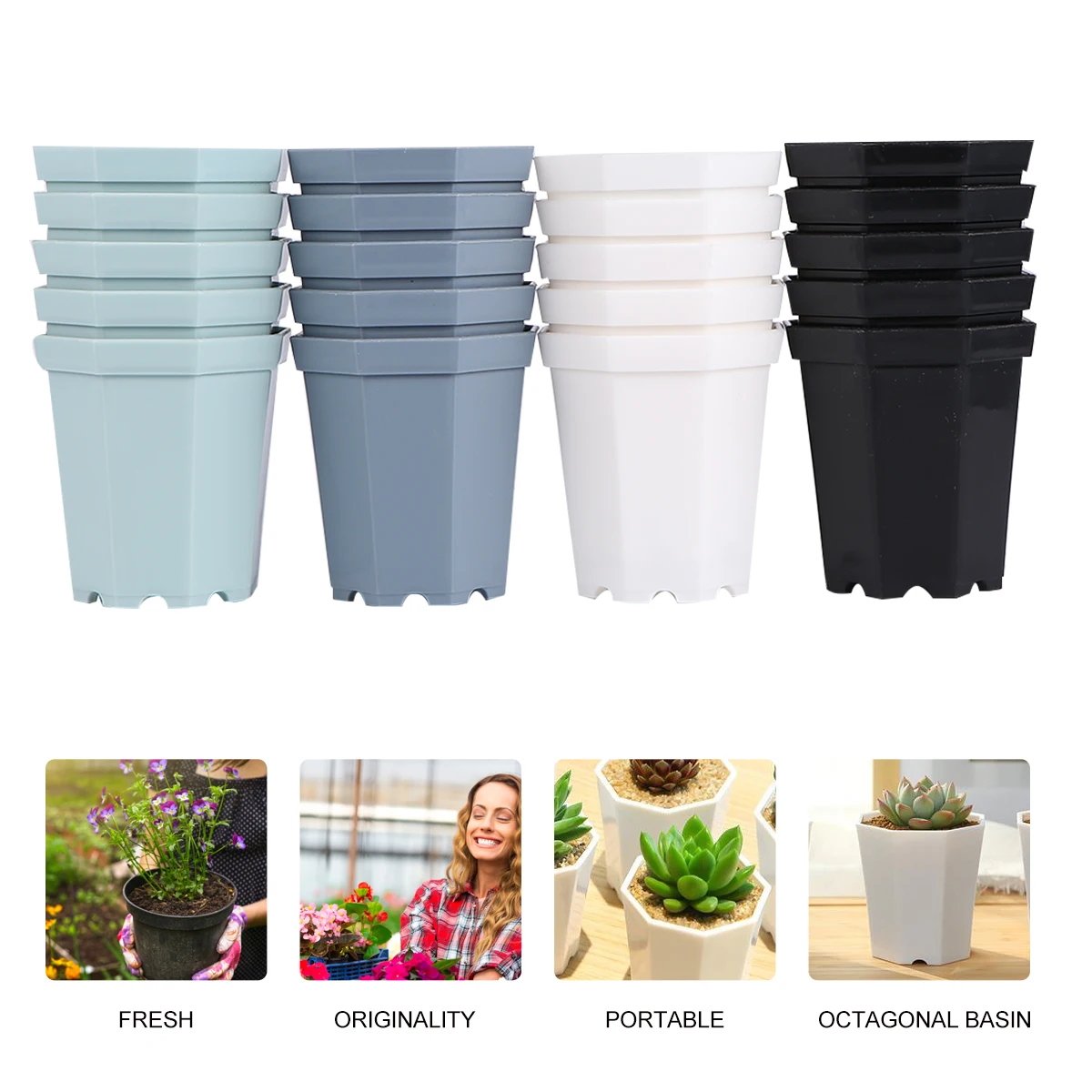 

20pcs Plastic Flowerpot Square Drainage Home Balcony Garden Plant Pots Cactus Violets Octagonal Shape Anti