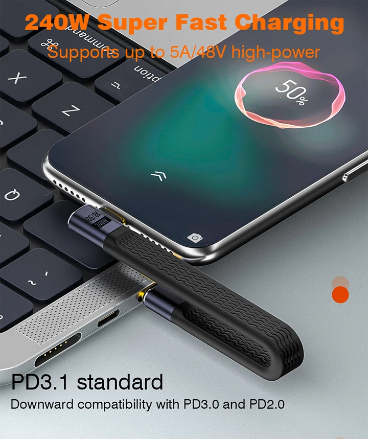 USB4 Elbow Short Cable 13.5cm Thunderbolt4 Type C Cable 40Gbps PD240W Charging Cable for SSD Laptop Macbook Phone IPhone15 iPad