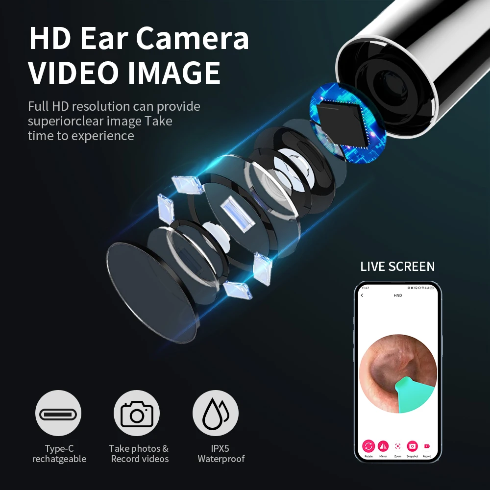 Ear Cleaner With Camera 6 LED Lights 3.6mm Lens WiFi Ear Wax Removal Tool Camera Take Video Photos HD Earpick Gifts