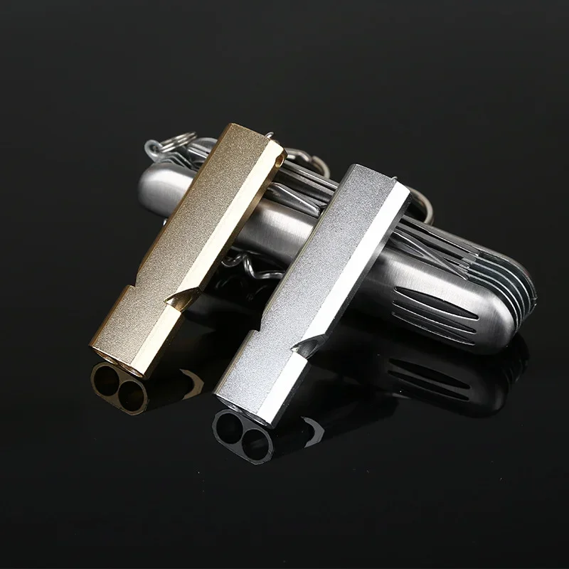 알루미늄 휘파람 야외 높은 데시벨 휴대용 키 체인 휘파람 하이킹 캠핑 생존 긴급 다기능 팀 스포츠 도구