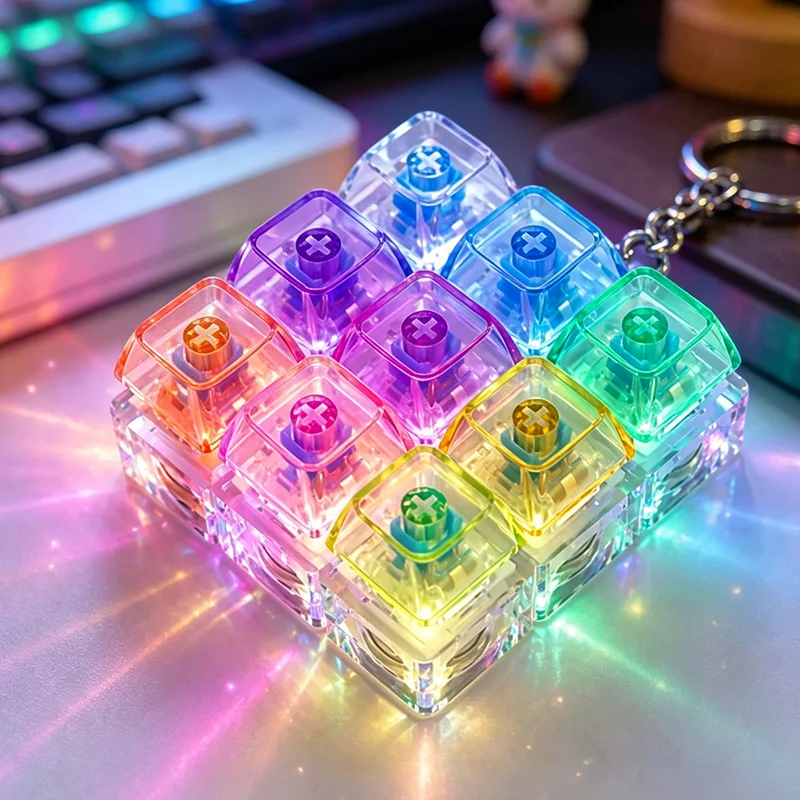Hot LED Keyboard Keychain Fidget Toy - Clickable Buttons Stress Relief, Portable Desk Accessory Stress Relief Toy Christmas Gift