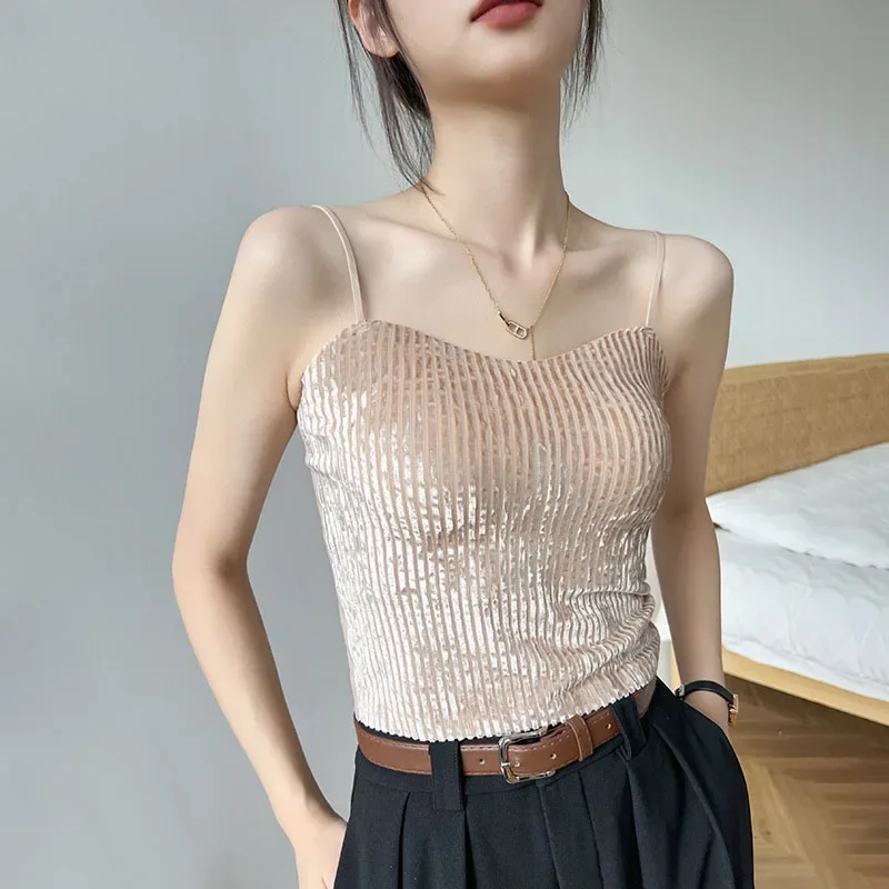 

Nice Women's Intimates Underwear Autumn Winter Camisoles Velvet Small Camisole Vest Beautiful Bra Chest Cushion Warm Top Luxury