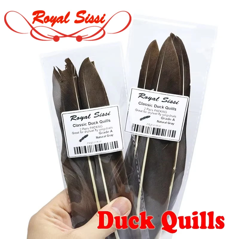 Plumas de pato naturales grises Royal Sissi, 4 pares, para atado de moscas húmedas, alas y colas, materiales para atado de moscas.