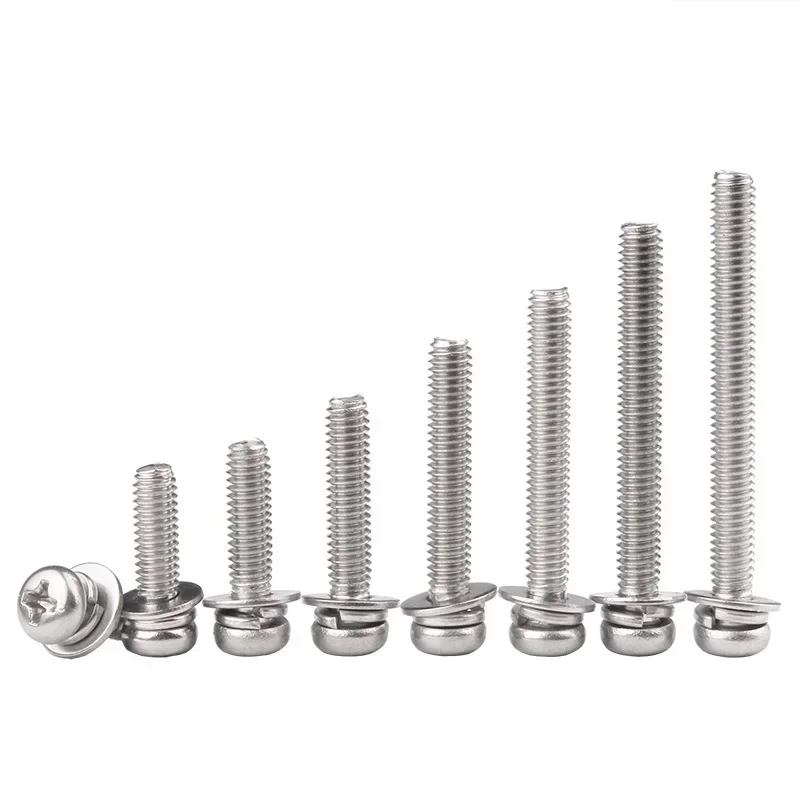 304 Stainless Steel M2 M2.5 M3 M4 M5 Round Cross Pan Round Head Machine Bolts Sem Screws Set Three Combination Screw Sets