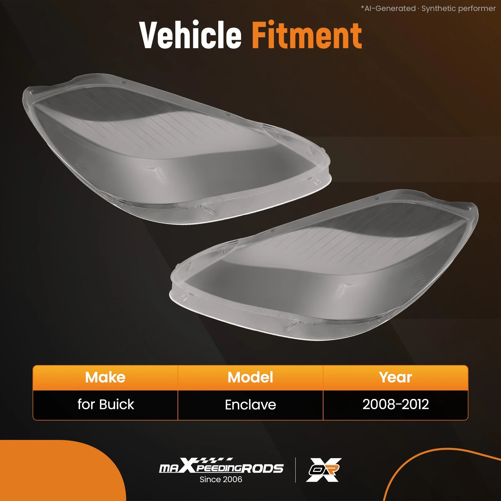 Transparent Headlight Cover Pair for Buick Enclave 2008-2012 LH RH Protection