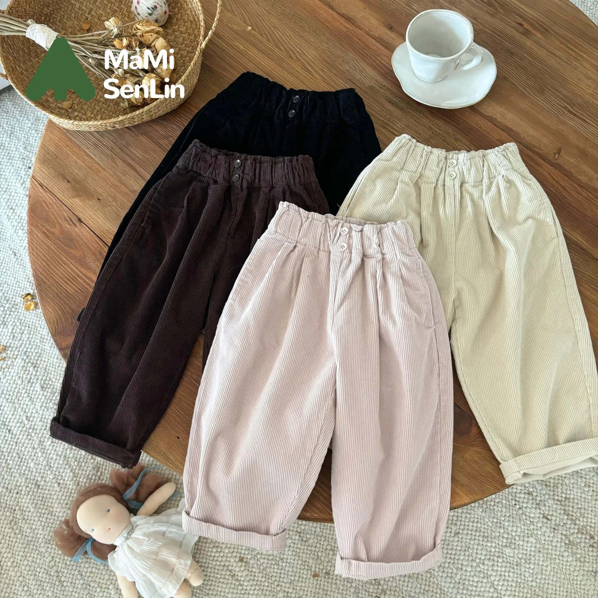 Childrens Pants 2026 Autumn New Korean Version Solid Color Casual Loose Straight Tube Versatile Wide Leg Pants Corduroy