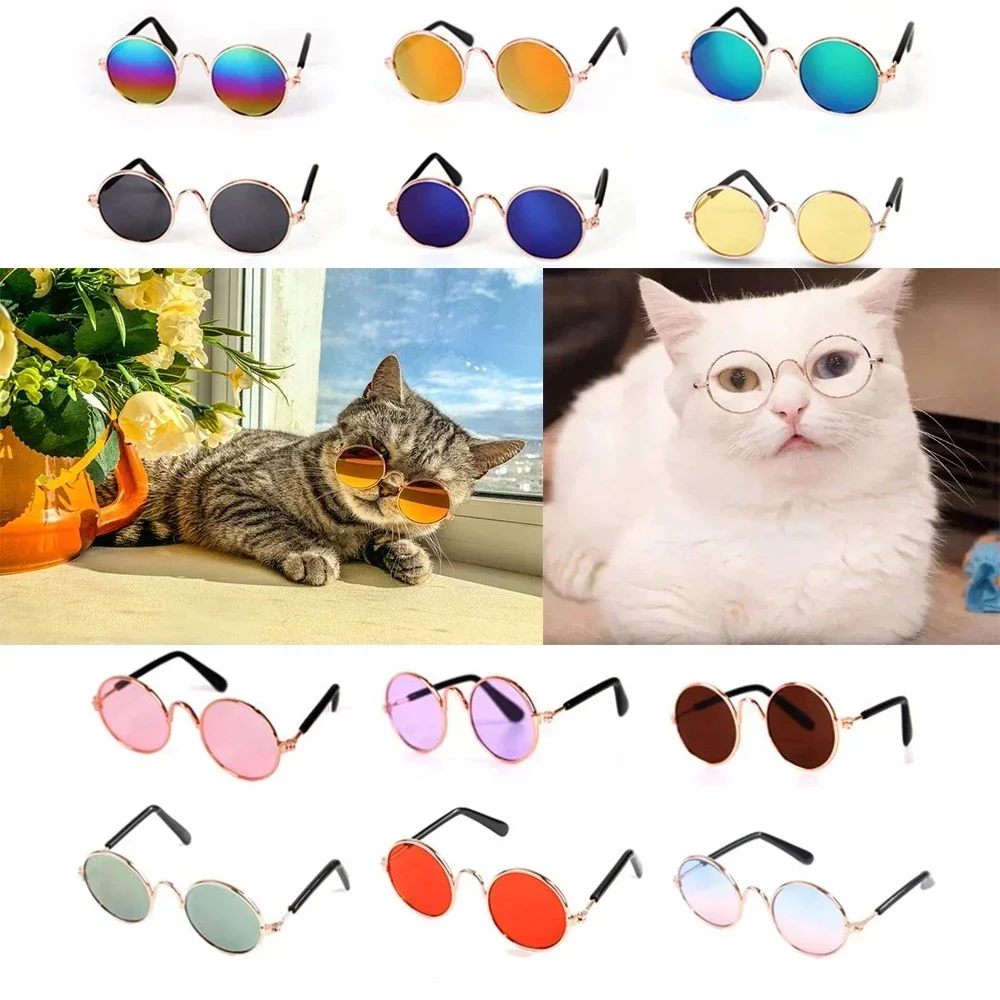 Lovely Pet Cat Glasses Dog Glasses Pet Products Cat Toy Dog Sunglasses Photos Props Pet Accessoires Round Glasses Straw hat set