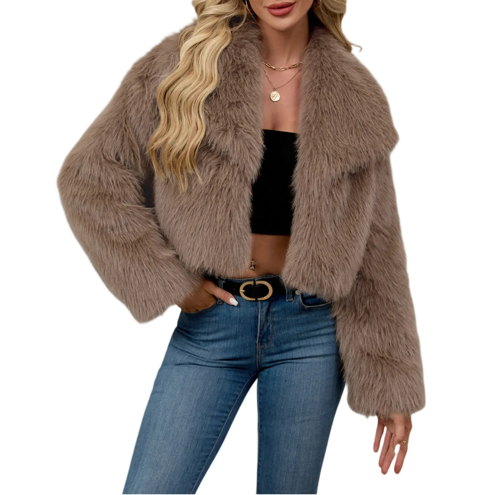 

Oversized Elegant Coats 2025 1PCS Fall Winter Casual Faux Fur Brown Women Warm Jackets Streetwear Turn Down Collar Christmas