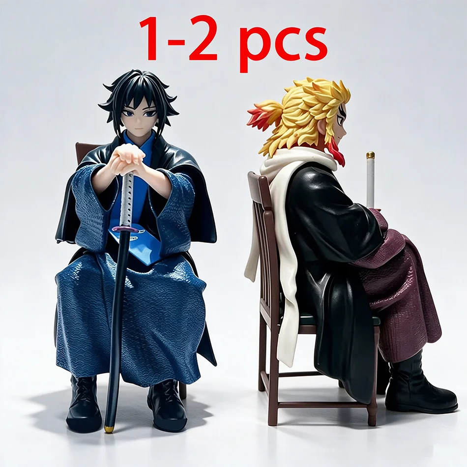 16cm Anime Demon Slayer Figure Rengoku Kyoujuro Tomioka Giyuu‌ Nezuko Sitting Posture Chair PVC Model Birthday Christmas Gifts