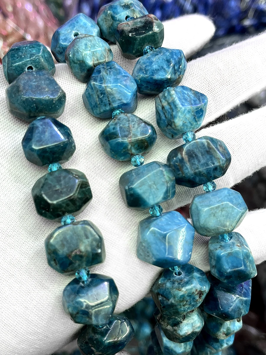 High Quality Natural Blue Apatite Handmade Irregular Irregular Faceted Loose For Jewelry Making DIY Necklace Bracelet 15''