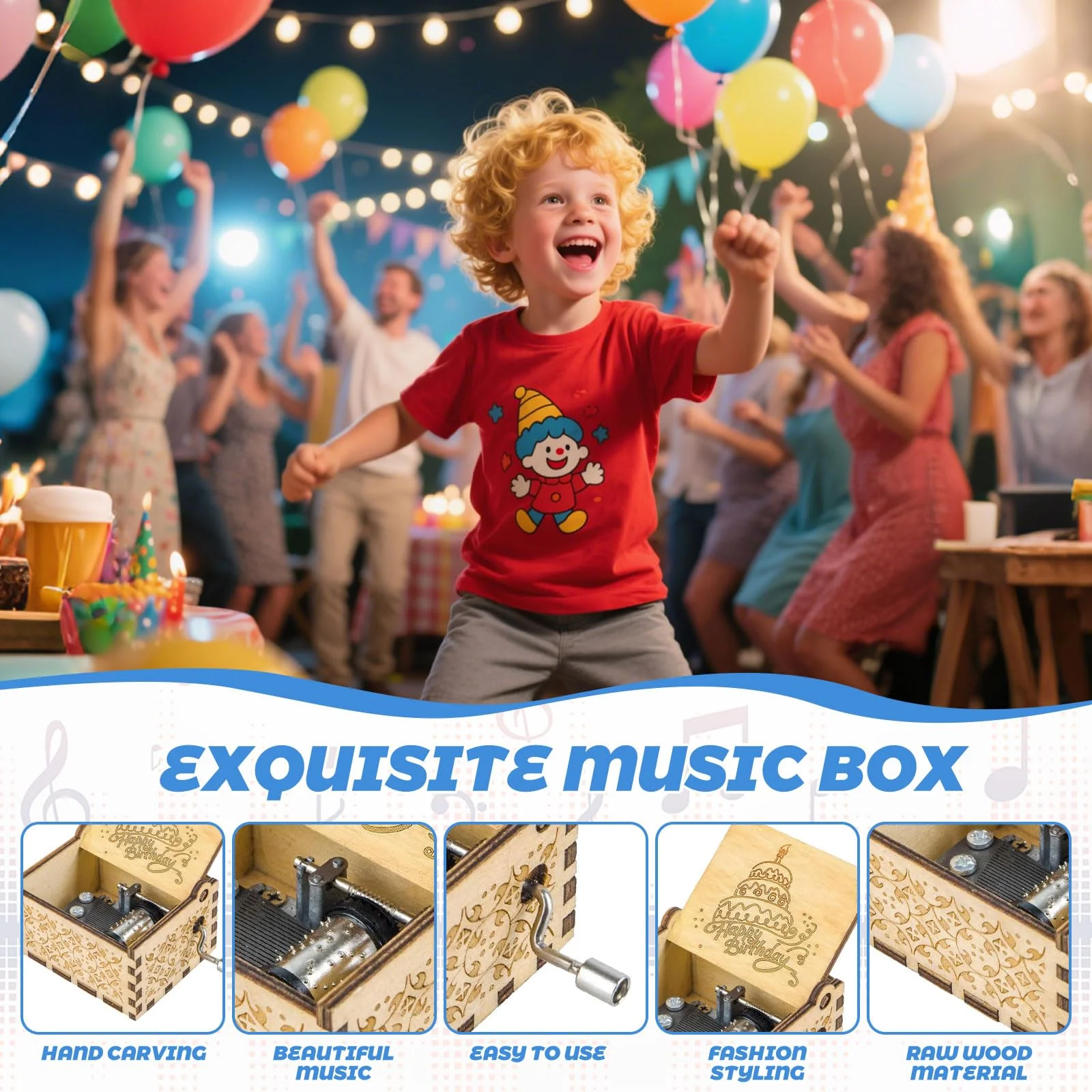 صندوق تشغيل الموسيقى لكرنك اليدوية الكلاسيكية نحت خشبي ديكور المنزل هدية صندوق موسيقي نمط عتيق مع مقبض دوار #4