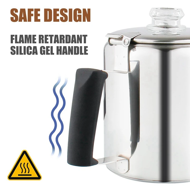 Multi Use Percolator Coffee Pot With Heat Resistant Glass Knob & Silica Gel Handle, For Indoor Induction Cooktop, 6 Cup