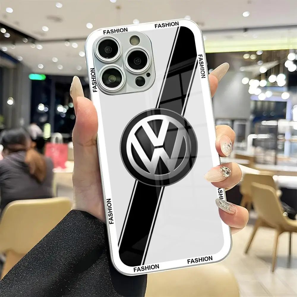 VolkswagenESS Car LOGO Mouse Pad For iPhone 13 14 12 15 11 Pro XS Max Plus Mini White and Black Tempered Glass Cover