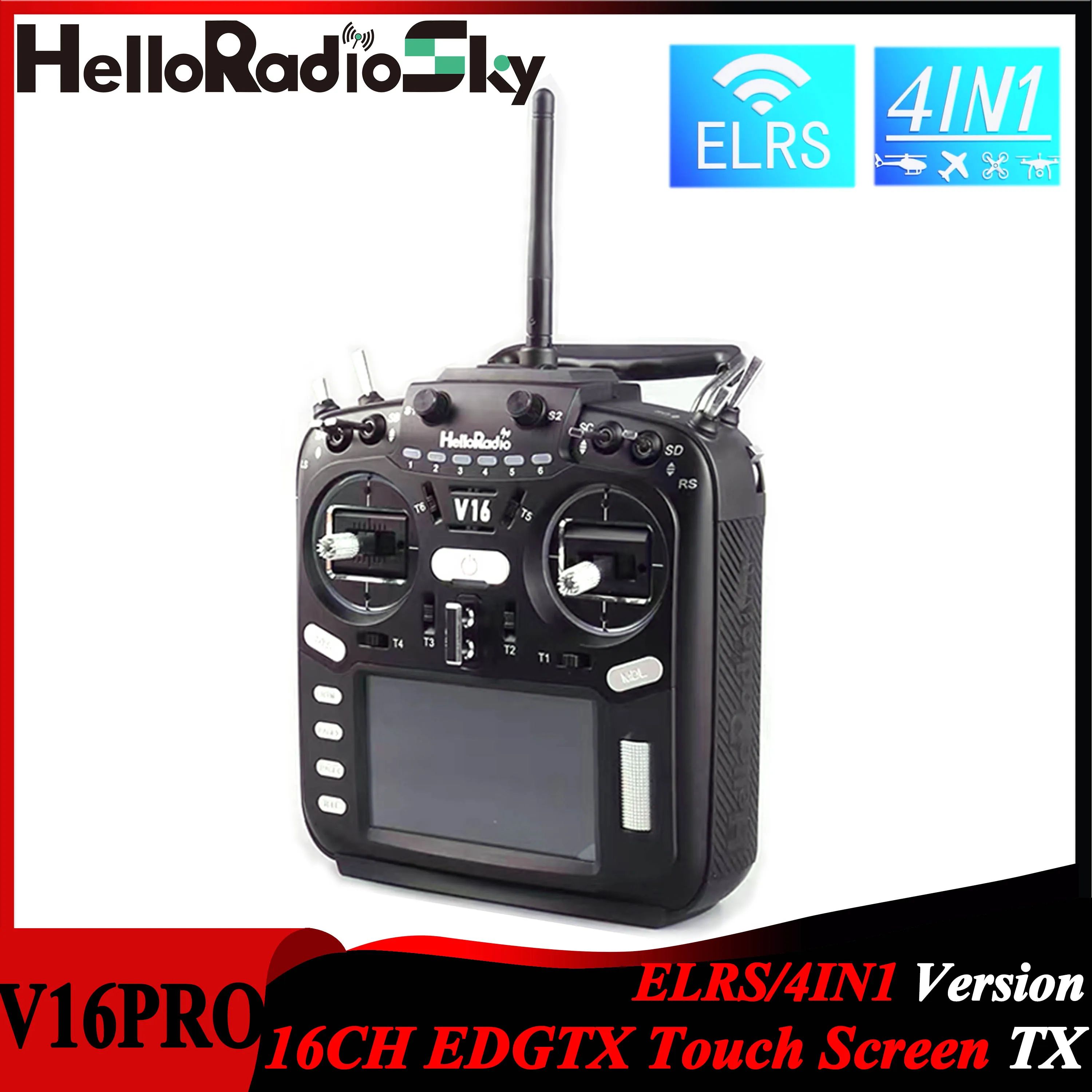 

HelloRadio V16 PRO ELRS 4IN1 Transmitter High-frequency EDGTX Touch Screen Remote Control for Airplane FPV Racing Drone Aircraft