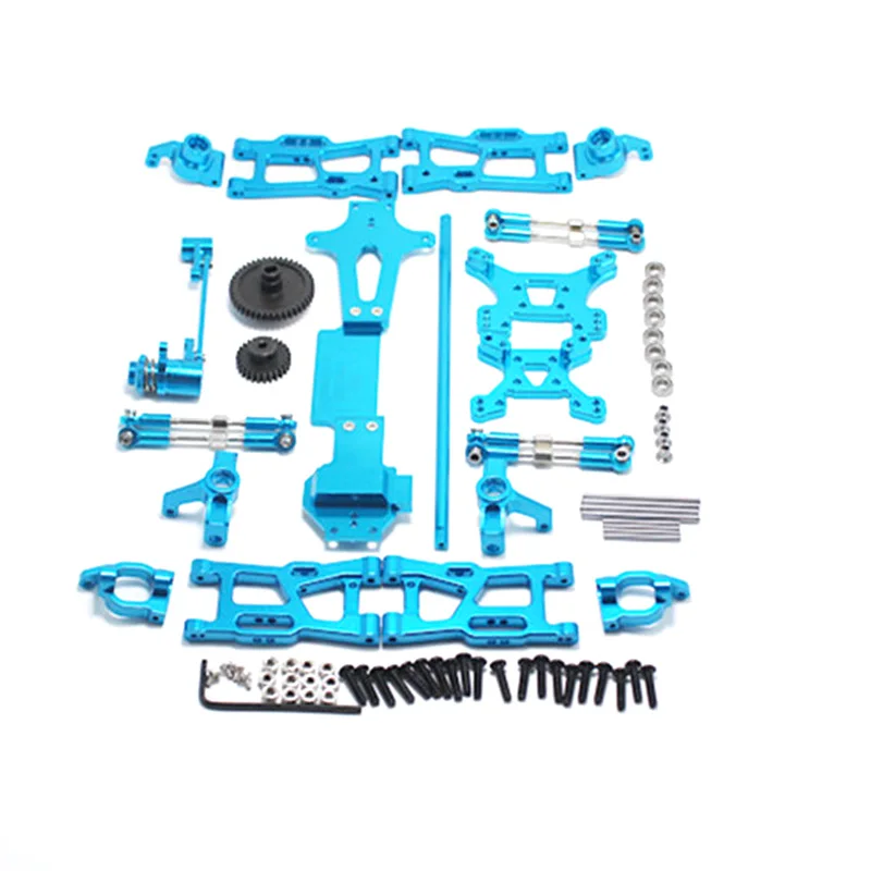 for WLtoys 1:14 144001 RC Car Full Upgrade Spare Parts Metal C Seat Steering Cup Swing Arm Central Drive Shaft Blue