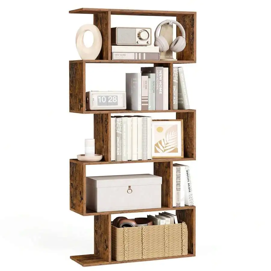 Bookshelf, 5-Tier Bookcase, Tall Display Shelf, Freestanding Storage Shelf, Room Divider, For Home Office, Living Room, Bedroom,