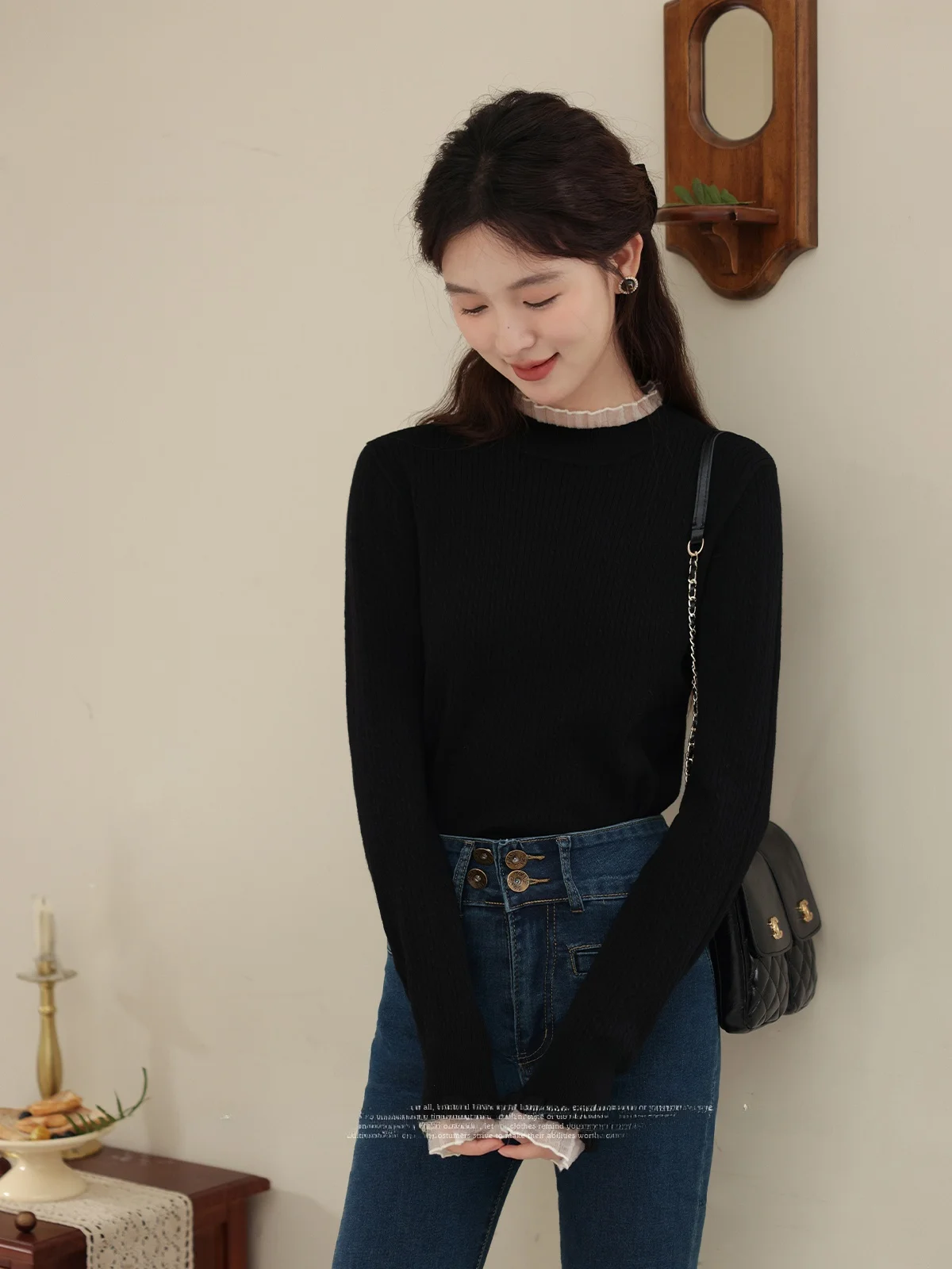 

Мягкий вязаный свитер для похудения, женский, модный дизайн, ранняя осень, длинный рукав, круглый вырез, тонкий, из цветной пряжи