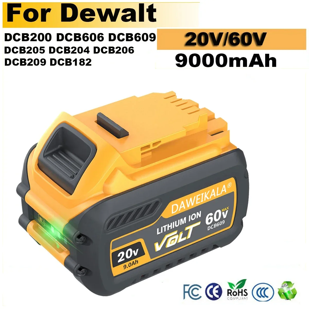 

For Dewalt DCB609 60V MAX Flexvolt Battery 9000mAh Battery Compatible DCB547-XJ DCB606 DCB200 DCB182 DCB204 Power Tool Battery