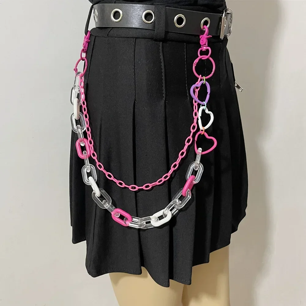 1pcs Hip Hop Punk Style Cool GirlsWaist Chains Pink Love Heart Pants Belt Chain Trousers Jean Skirt Waist Lobster Clasp Closures