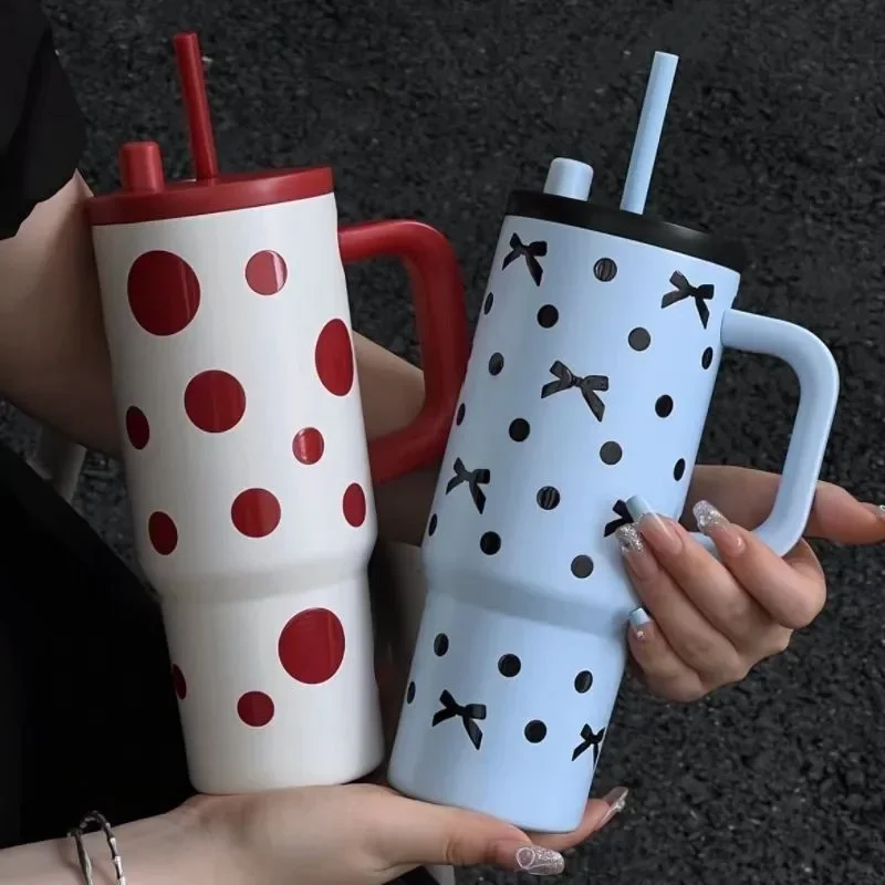 

24oz Portability Tumbler with Handle Straw Lid Large Volume Stainless Steel Vacuum Insulated Cup Keep Cold Travel Mug