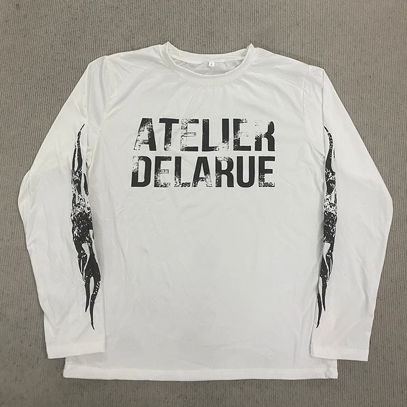 2026 Nieuw Amerikaans streetwear T-shirt met ronde hals en lange mouwen, unisex high street trui met printpatroon