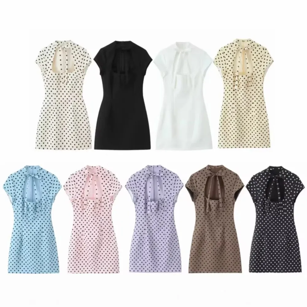 

French A-line Dress Dresses For Ladies Vestidos Temperament Women's Clothing Elegant Fashion Short Sleeves Polka Dots Hollow Out