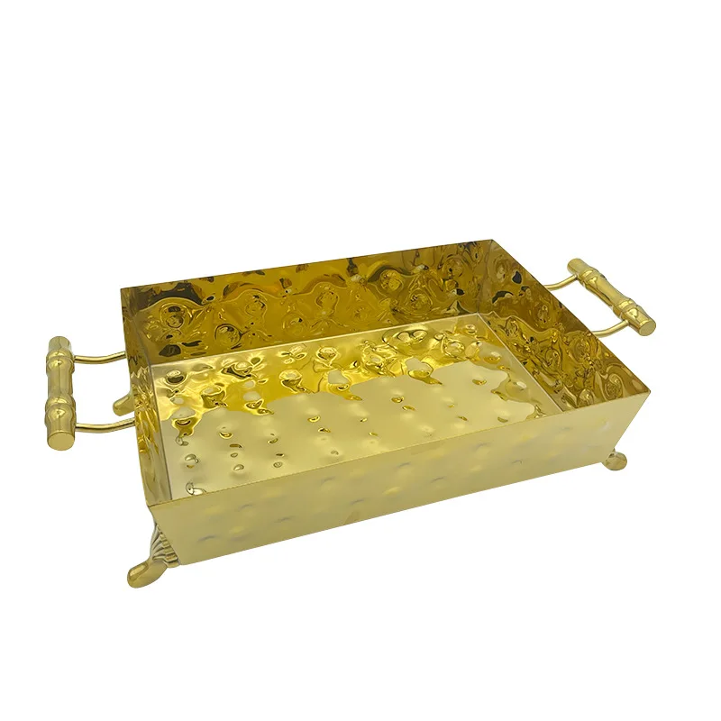 

Золотая тарелка с фруктовым принтом из нержавеющей стали, высококачественная новая тарелка для фруктового салата с молотком, тарелка для сашими-буфет