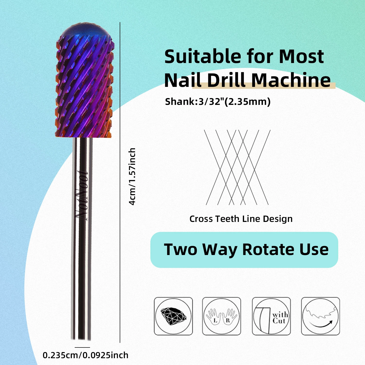 NotNoot Nagelbohrer, 3/32'' Hartmetall-Wolfram, Geeignet für Maniküre und Pediküre, Beidseitig Drehbar – Detail 3
