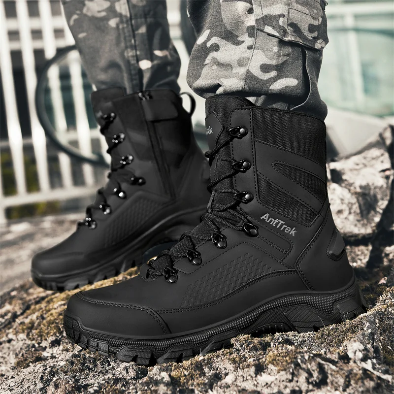 Outdoor tactical boots, camping and hiking boots, high-top military-style training boots, hunting boots.