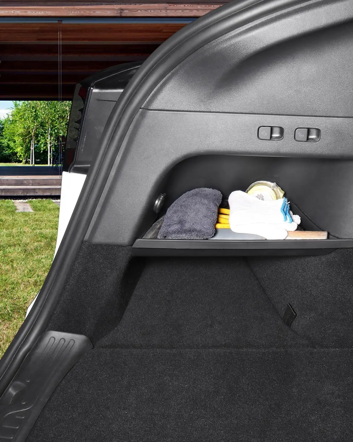 Per Tesla Model Y posteriore tronco laterale vassoio portaoggetti Organizer Board TPE Trunk Divider Storage accessori interni Tesla 2021-2023