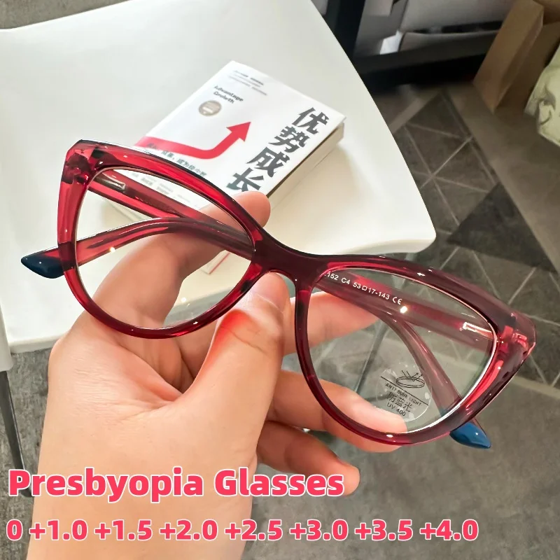 

Fashionable Cat Eye Anti Blue Light Presbyopia Glasses Men's and Women's Ultra Light High-definition Large Frame Glasses