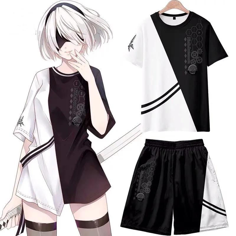

Игра NieR:Automata YoRHa No. Футболка и шорты типа B 2, футболка с коротким рукавом, модная футболка в стиле Харадзюку, костюм для косплея