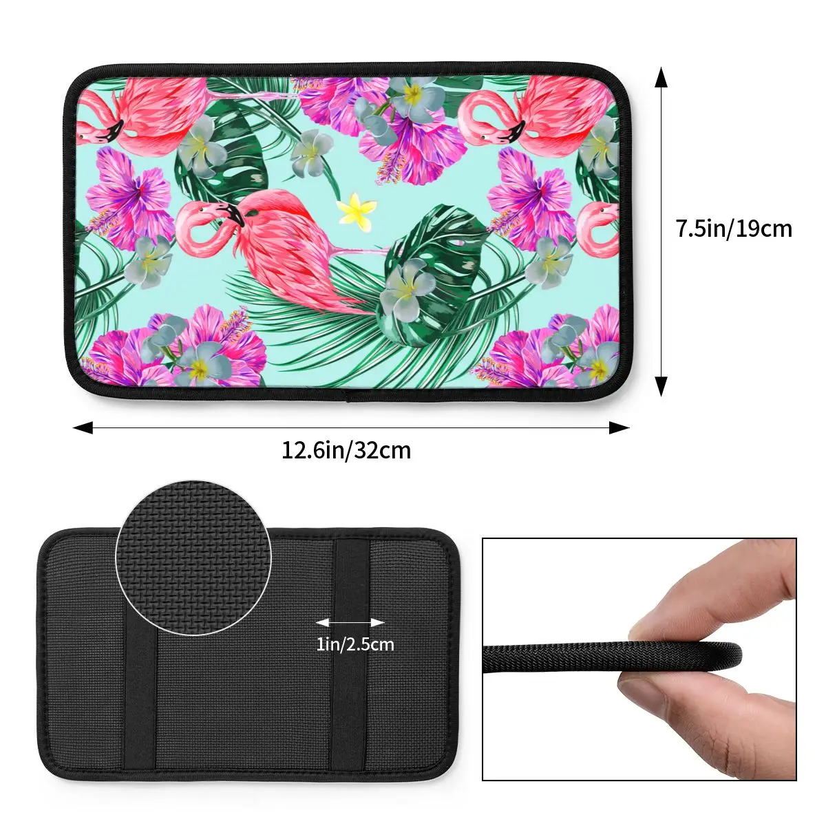 32x19cm Universal Car Armrest Cover Mat Flamingo Tropical Plant Flower Center Handle Box Pad Cushion Car Interior Storage Box